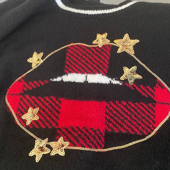 Torrid NWT Wms 1X Black Star Lips Crewneck Pullover Sweater Sequins Novelty - Picture 5 of 10
